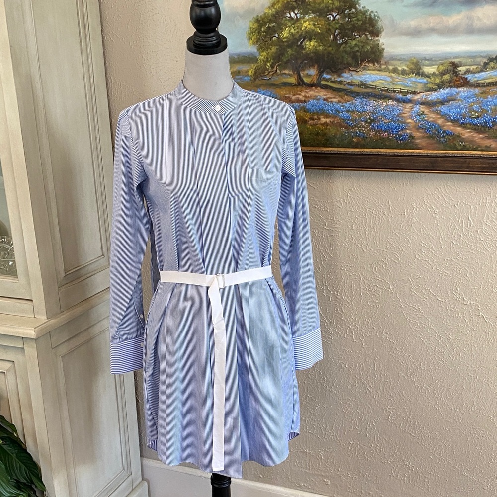 Theory Striped Blue and White Long Sleeve Dress